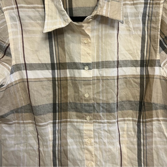 St. John's Bay Beige and Brown Plaid Shirt Minimalist Classic Western - Picture 2 of 8